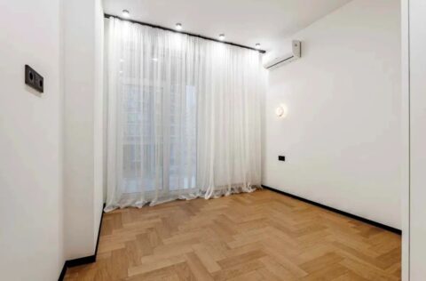Cozy furnished bedroom with contemporary interior in apartment for sale in Kyiv, Bulvarno-Kudriavska Street 17A, Shevchenkivskyi District, new modern building
