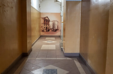 Clean residential entrance corridor inside stalinka building