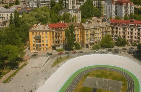 Panoramic city and greenery view from window of apartment for sale in Kyiv, Bohdana Khmelnytskoho Street 58A, Shevchenkivskyi District, new modern building