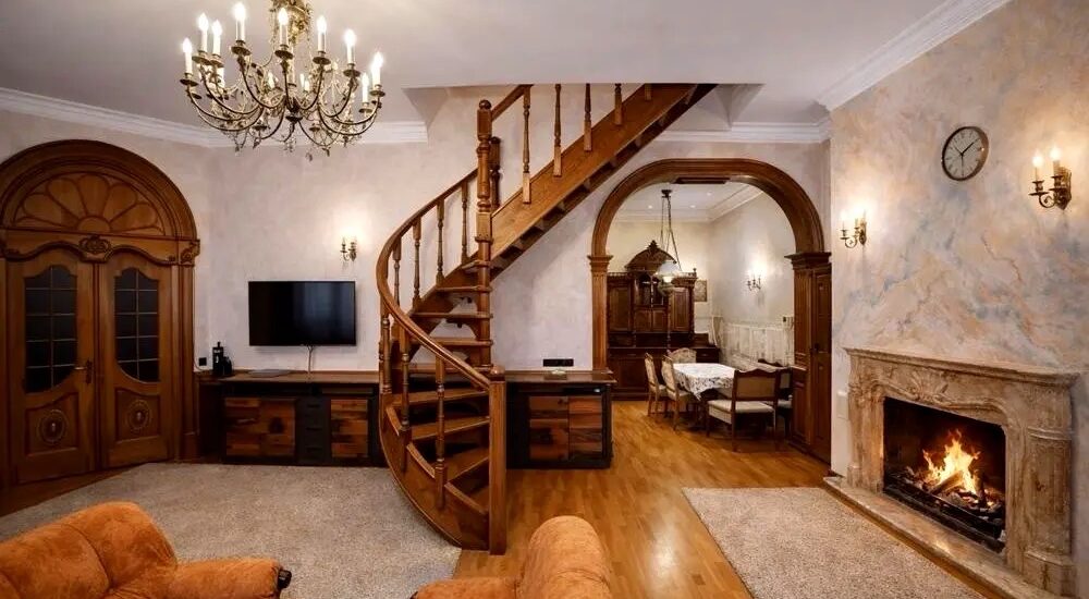 Living Room with Fireplace in Historical Apartment for Sale in Kyiv Centre