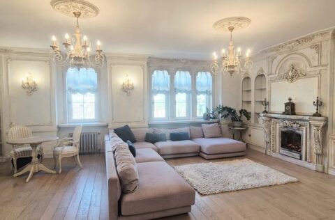 Spacious living room with fireplace in apartment for sale in Kyiv, Olesia Honchara St, 35, Shevchenkivskyi district