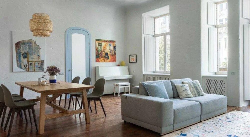 Living room in designer apartment for sale in Kyiv, Tarasivska St, 6a, elite reconstructed building