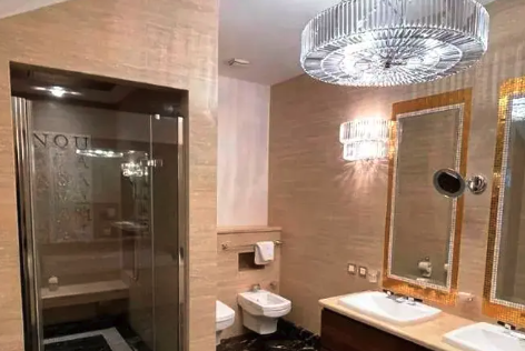 luxury master bathroom with bathtub and rain shower in apartment for sale in Kyiv, Volodymyrska St 20/1-A Shevchenkivskyi district;
