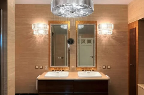 luxury master bathroom with bathtub and rain shower in apartment for sale in Kyiv, Volodymyrska St 20/1-A Shevchenkivskyi district;