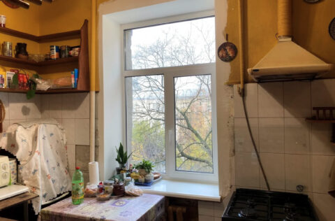 Compact kitchen 6.7 sqm in apartment for sale in Kyiv Pyrohova St 5 with gas connection