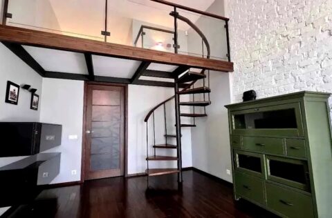 staircase inside apartment for sale in Kyiv Striletska Street 7/6 three level interior penthouse style historic centre