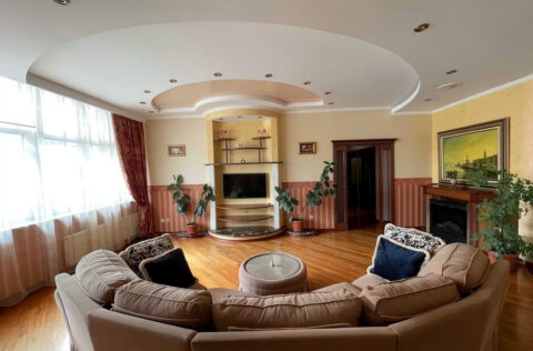 Elegant living room with fireplace in apartment for sale in Kyiv, Liuteranska St 10a, Pecherskyi district, premium residence