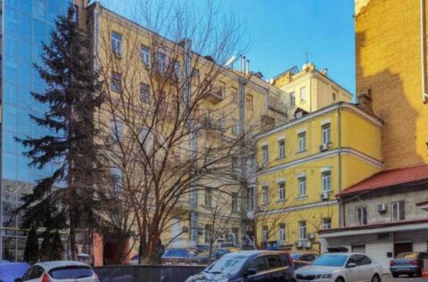 Façade of a 1917 pre-revolutionary building on Yevhena Chykalenka Street, Kyiv