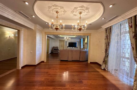 Living room in a renovated apartment on Yevhena Chykalenka Street, Kyiv