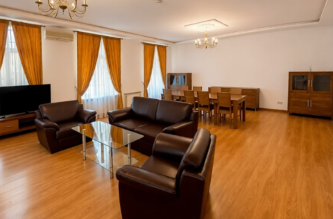 Living room in a renovated duplex apartment on Tarasa Shevchenka Lane, Kyiv