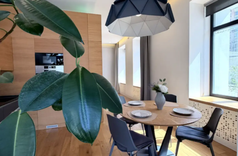 Open space kitchen-living room in a designer apartment on Liuteranska Street 7/10, Kyiv