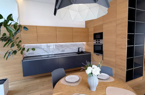 Open space kitchen-living room in a designer apartment on Liuteranska Street 7/10, Kyiv