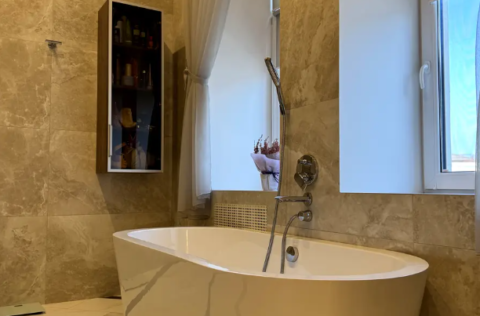 Bathroom in a renovated apartment on Kruhlouniversytetska Street 14, Kyiv