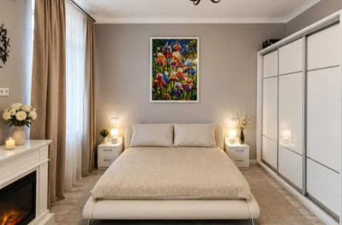 Bedroom in a renovated apartment on Malopidvalna Street 21, Kyiv