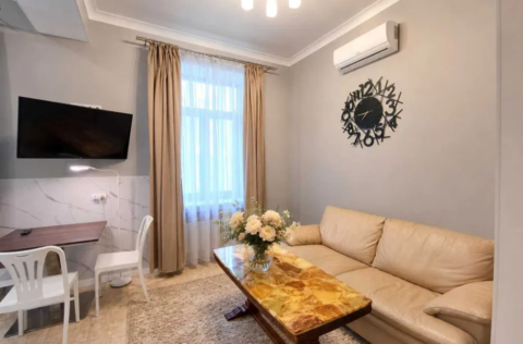 Open-plan kitchen-living room in an apartment on Malopidvalna Street 21, Kyiv