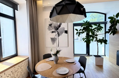 Open space kitchen-living room in a designer apartment on Liuteranska Street 7/10, Kyiv