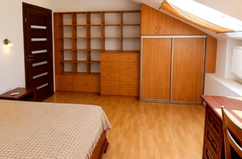 Bedroom in a renovated duplex apartment on Tarasa Shevchenka Lane, Kyiv