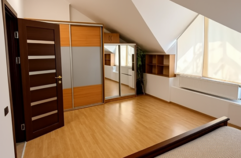 Bedroom in a renovated duplex apartment on Tarasa Shevchenka Lane, Kyiv