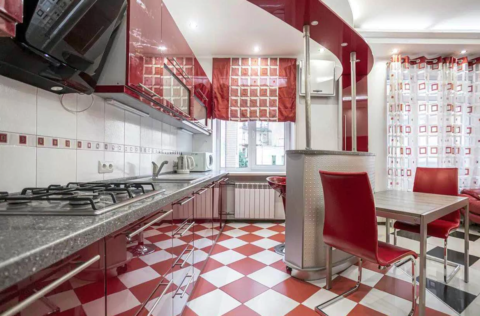 Open space kitchen-living room in an apartment on Velyka Vasylkivska Street 20, Kyiv