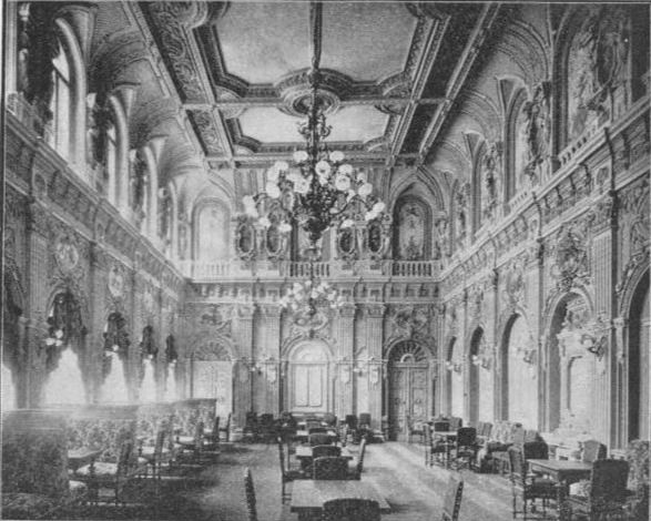 Black-and-white historical interior of Hotel Continental in Kyiv
